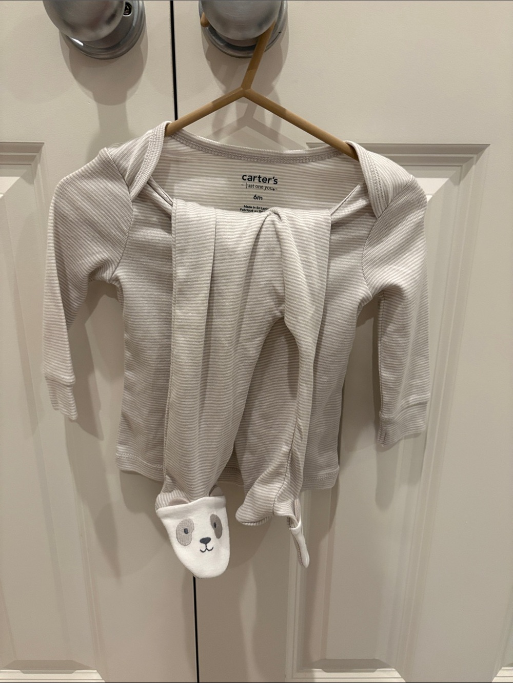 Carter's Cream and Gray Striped Long-Sleeve Top & Pant Set with Panda Footies